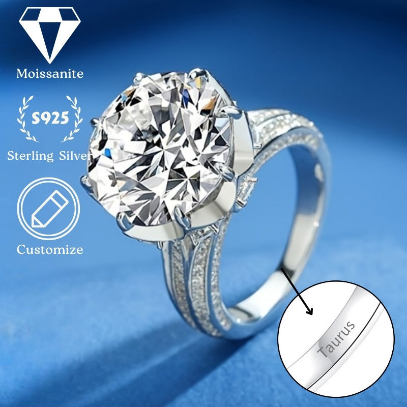 Personalized 10ct Moissanite Diamond Engagement Ring and Heart Engraving, 925 Sterling Silver, 8 Prongs, Valentine 39 Day, Party, Personalized, Creative, Holiday, Wedding &amp Banquet