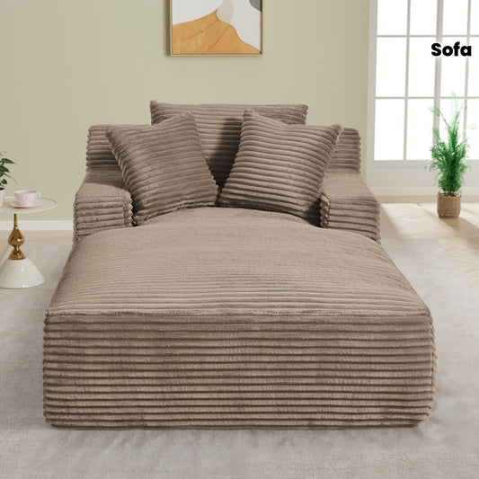 Oversized Plush Corduroy Chaise Lounge Chair & Sofa Bed with Memory Foam - Large Deep Seat Recliner, Sleeper Couch with 3 Pillows Suitable for Living Room, Bedroom