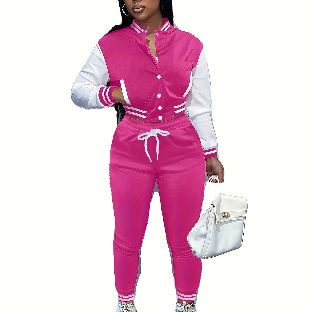 European And Trendy Women'S Patchwork Jacket with Single-Breasted Baseball Suit, a Two-Piece Outfit