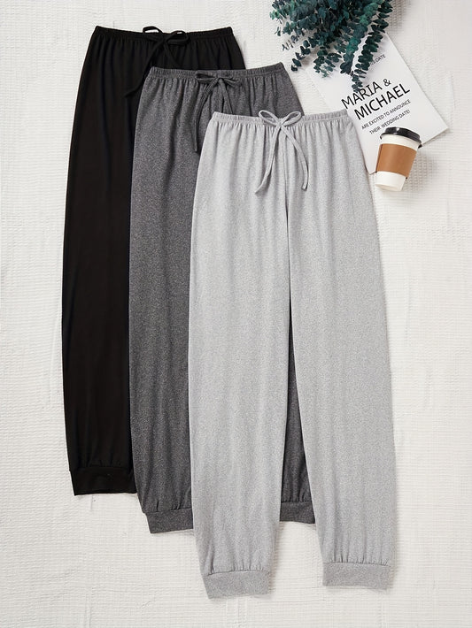 3pcs Women'S Casual Drawstring Waist Pants - Loose Fit Solid Color Joggers in, Pink | All-Season Comfort, Perfect for Home & Outdoor Wear, Ideal Gift, Jogging Pants