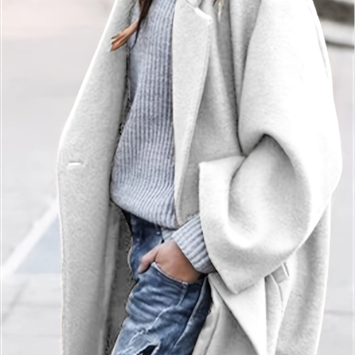 Women's Casual Elegant Solid Blue Coat - Soft Warm Collar Winter Jacket, Versatile Blazer-like Outerwear for Fall & Winter, Easy Care Fabric, Jacket For Women, Winter Clothes For Women, Coats For Women, Jackets For Women, Win