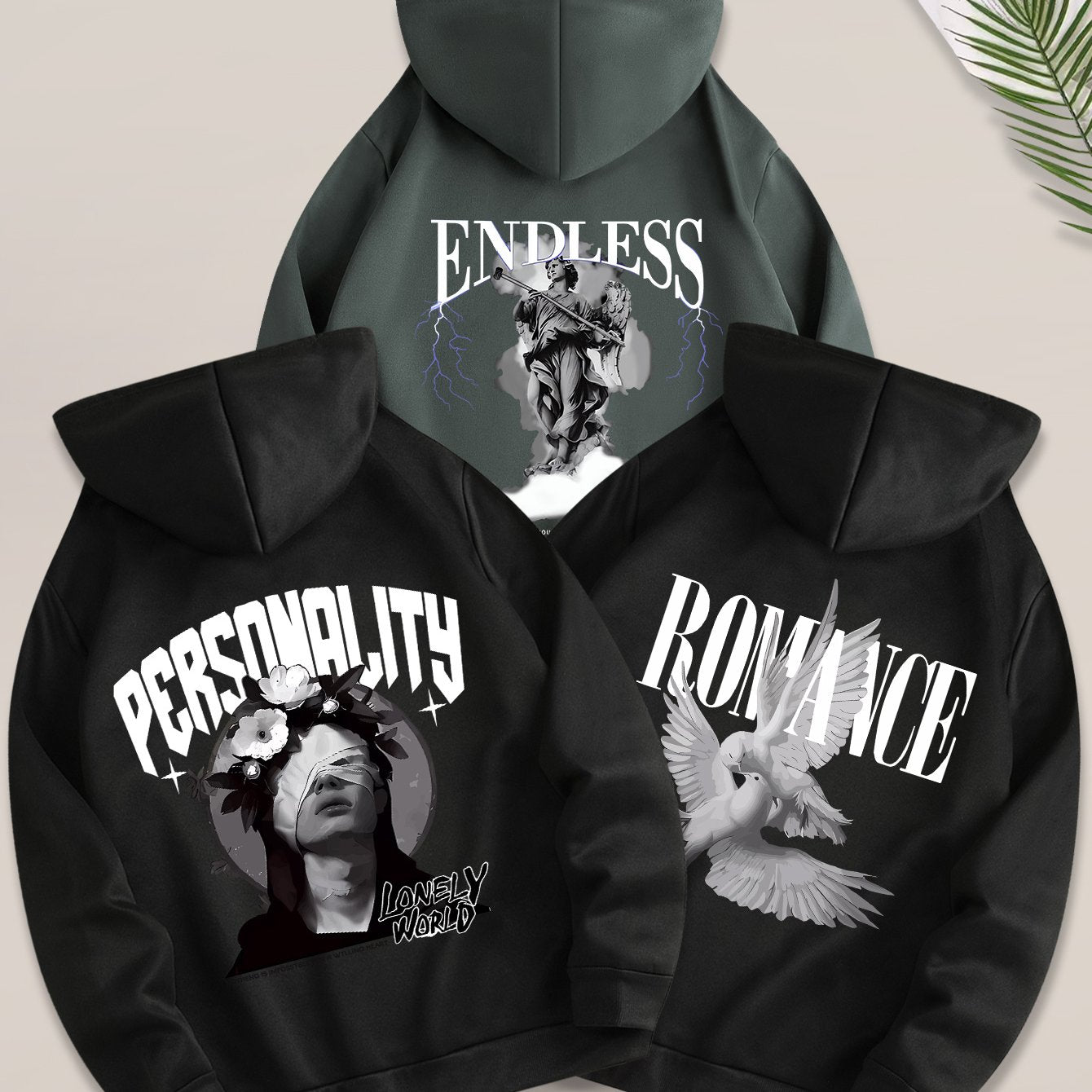 Three-pc 100% Polyester Men's Micro-Stretch Casual Sportswear • Soft and Comfortable Hooded Sweatshirt • Machine Washable Loungewear Top • Classic, Stylish, and Versatile • for Outdoor Activities