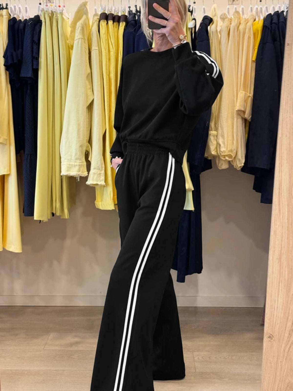 Fiery Red Varsity Striped Detail Crewneck Pullover Elastic Sweatpants 2pcs Outfit