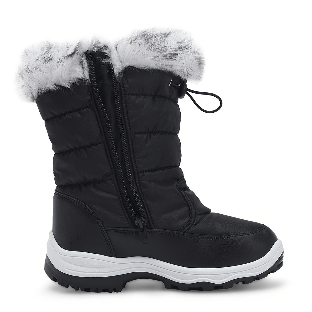 Girls' Winter Snow Boots with Plush Lining - Cute Pink & Snow Boots with Zipper Closure, Warm Mid-Top Round Toe Snow Boots for Girls, All-Season Outdoor Play, Hiking & Casual Wear, Winter Boots, Hiking Footwear, Stylish Footw