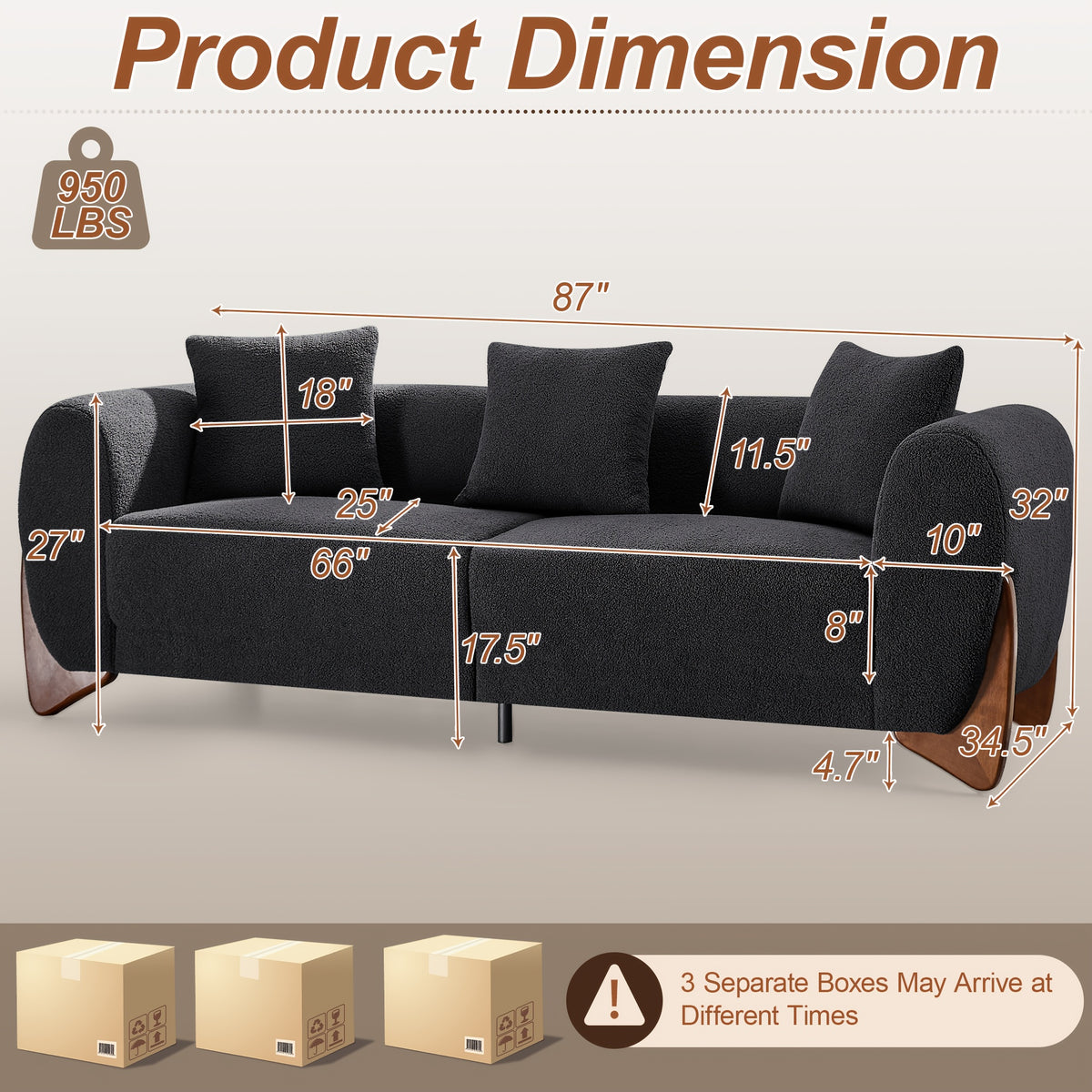 87inch Sherpa Boucle Cloud Couch Modern 3 Seater Sofa with Solid Wood Legs, 25inch Extra Deep Seat, Comfy Thick Cushion Upholstered Sofa Couches with 3 Pillows for Living Room, Green