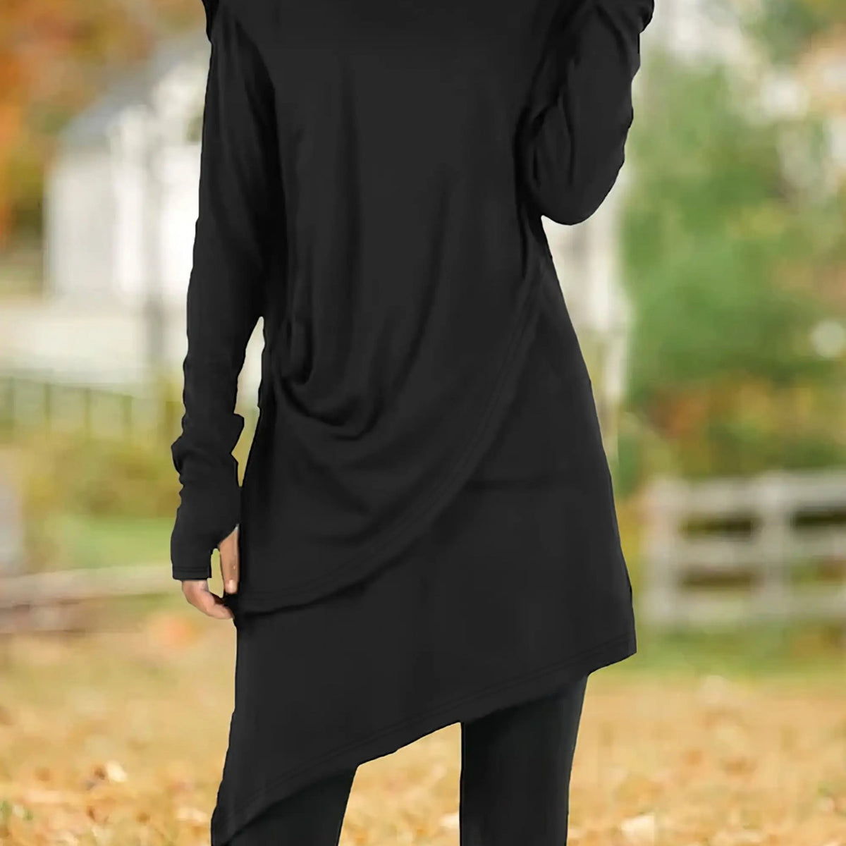 Women'S Elegant A-Line Slim-Fit Long Sleeve High Neck Dress with Short Jacket Sleeves - Solid Black Round Neck Winter Dress for Office, Party, Wedding Guest - Machine Washable Fall Winter Formal Attire, Casual to Semi-Formal