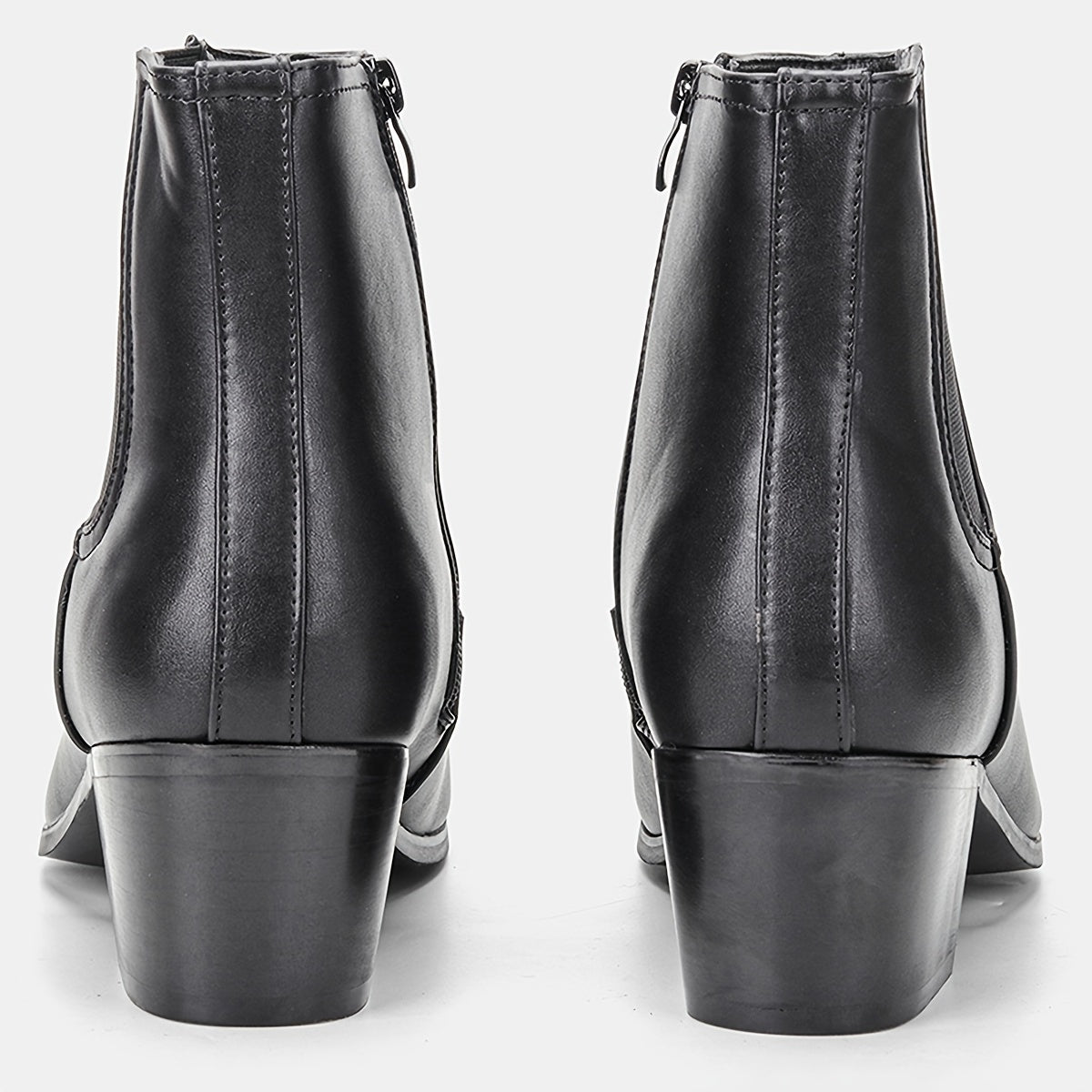 [Stylish British Boots] Stylish British Men's Fashionable Elastic High Heel Ankle Boots - Black, Zipper Closure, Rubber Sole, Faux Upper | Zipper Closure Boots | Rubber Sole Boots