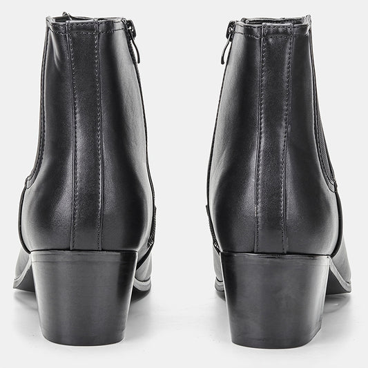 [Stylish British Boots] Stylish British Men's Fashionable Elastic High Heel Ankle Boots - Black, Zipper Closure, Rubber Sole, Faux Upper | Zipper Closure Boots | Rubber Sole Boots