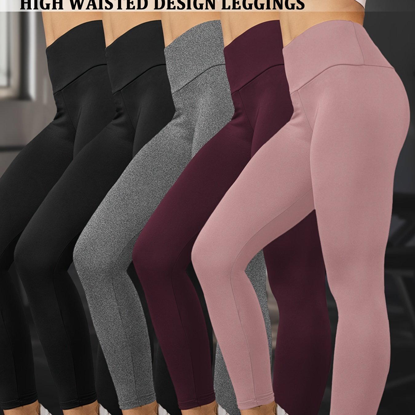 Set of 5 Ultra-Soft Leggings for Ladies, Featuring a High Waist for Tummy Support, Designed for Workouts, Yoga, And Running Without Being See-Through