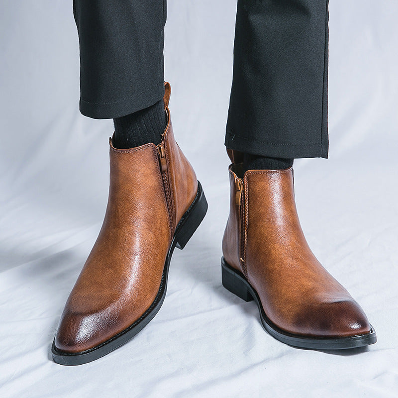 Men'S British Style Slip-On Chelsea Boots - Faux Upper, Round Toe & Rubber Sole, Mid-Calf Business Casual Shoes for All-Season Wear, Weddings, Parties - Large Size Available, Party Footwear, Sleek Boot Design, Durable Footwea