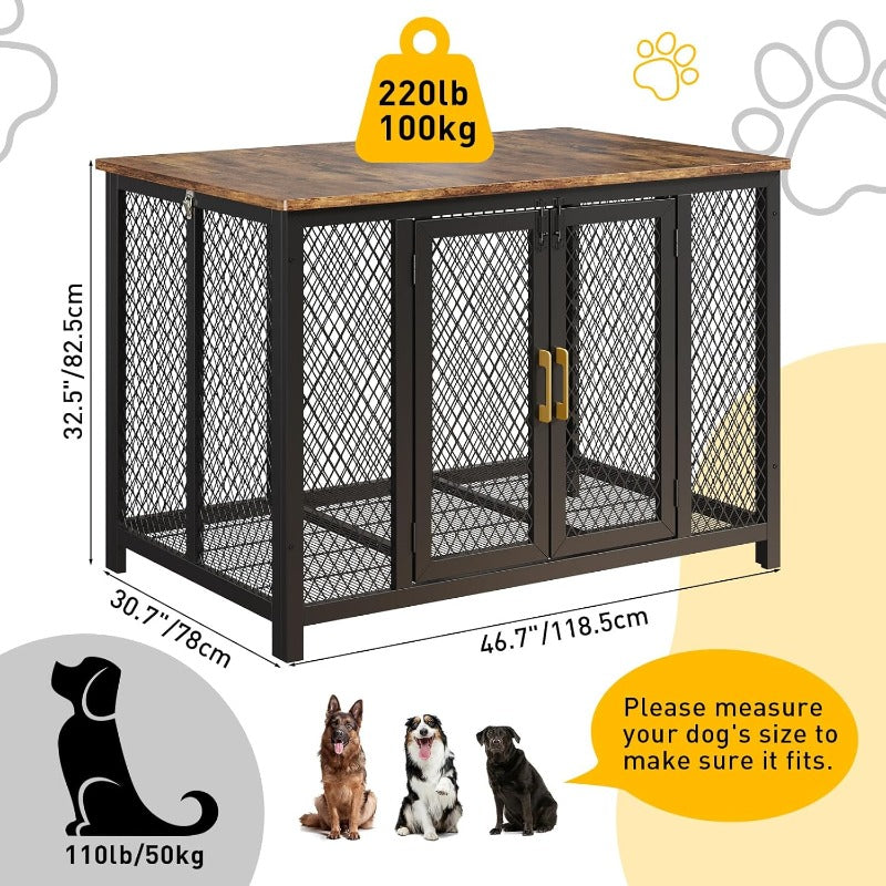 Extra Large Heavy Duty Metal Dog Crate - 47-Inch Tall Kennel with Storage Door & Top Opening, Spacious Cage for Large Dogs, Easy Assembly, Sturdy Construction, Modern Furniture Style for Living Room, Bedroom - Ideal for Lab,