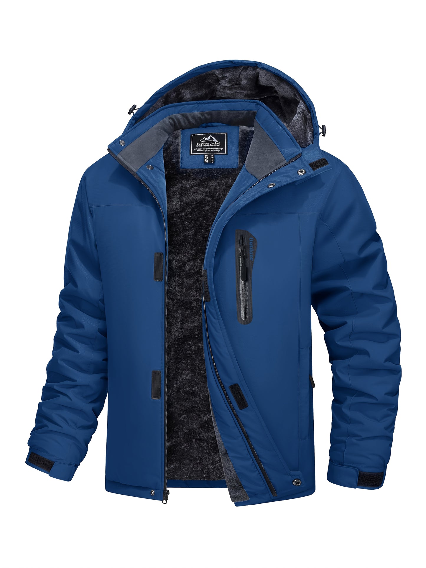 Men's Windproof Thermal Snow Jacket with Full-Zip Hooded Fleece Parka - High Quality Ski & snowboard Outerwear, Thickened for Hiking, Mountaineering, Winter Sports (Machine Washable, Zippered Pockets)