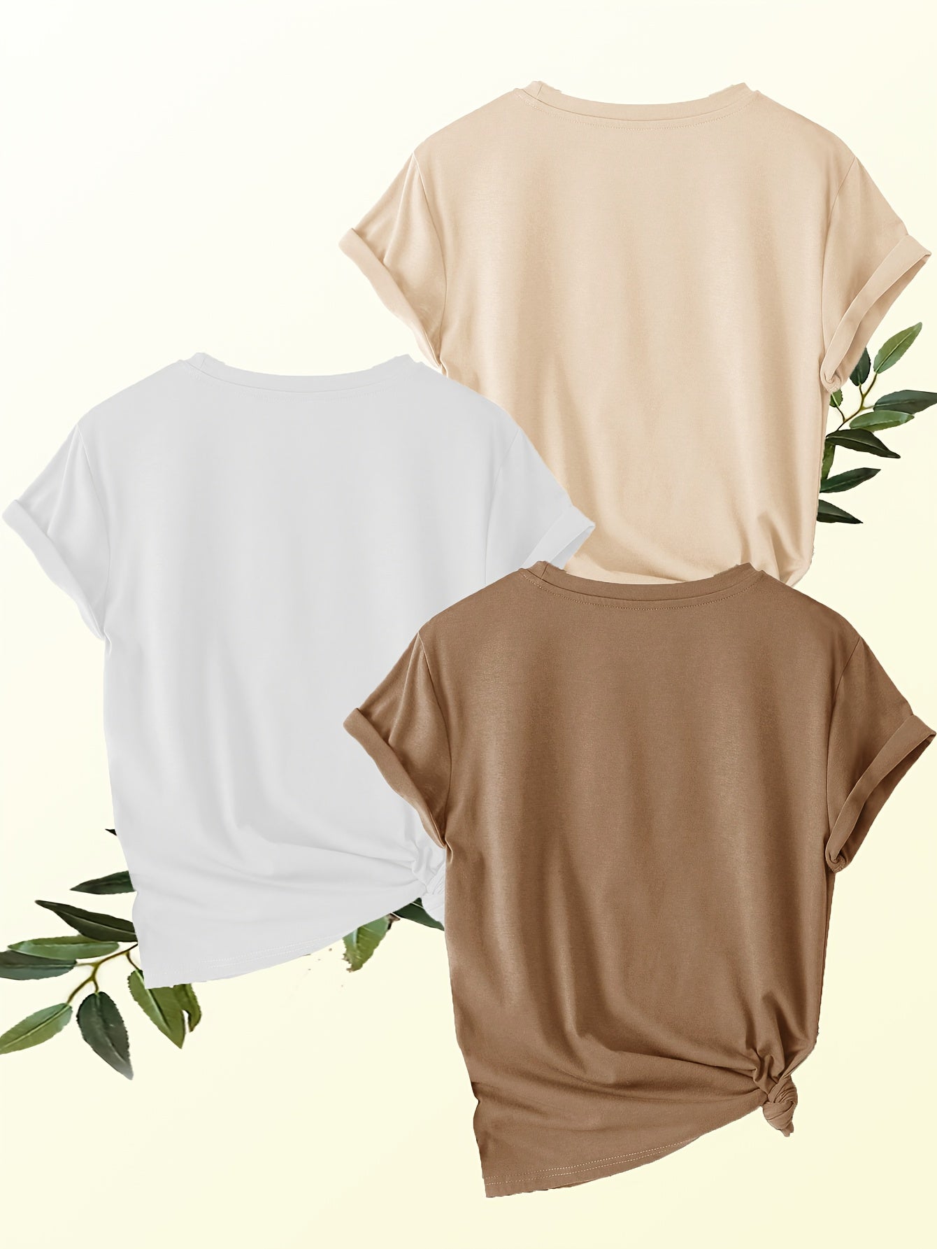 3pcs Women's Soft Casual Round Neck Short Sleeve Blouses • with Letter - Alphabet, -Line Tops • Suitable for All Seasons • Machine Washable • Casual Attire & Layering Pieces