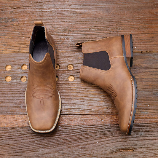 Men'S Slip-On Boots - Brown Formal & Casual Shoes, Non-Slip Rubber Sole, All-Season Everyday & Formal Wear, Easy-Clean Footwear for Office, Outings, Parties - Classic Men'S Boots, Office Footwear, Sleek Design, Durable Constr