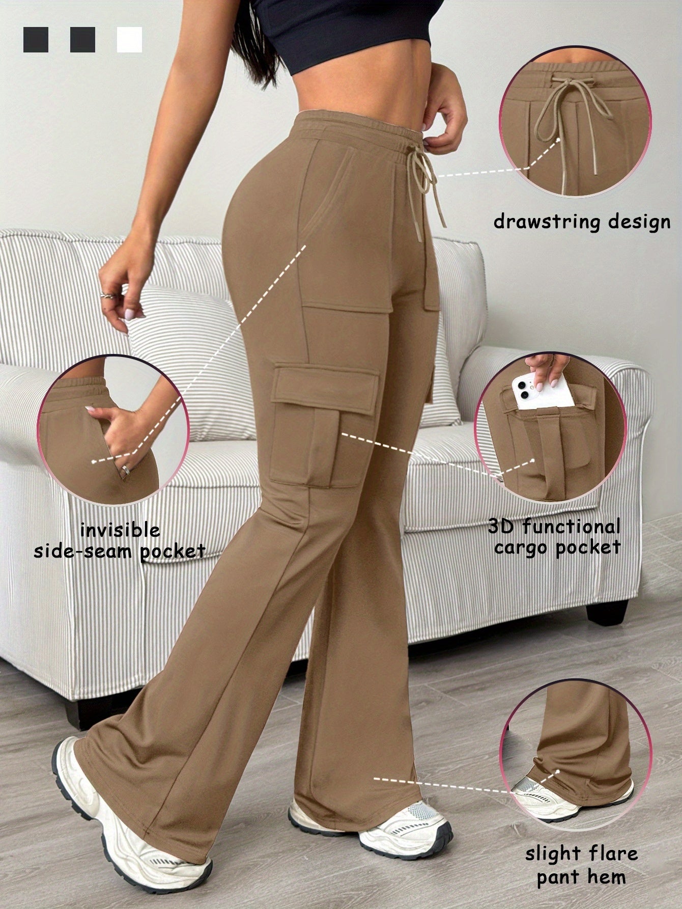 Women's Athletic Cargo Jogger Pants with Multi-Functional Cargo Pocket & Slim-Fit Ankle Design - All-Season Workout Running Gym Pants with Drawstring Waist & Lightweight Stretch Fabric (Machine Washable) for Casual Outdoor We