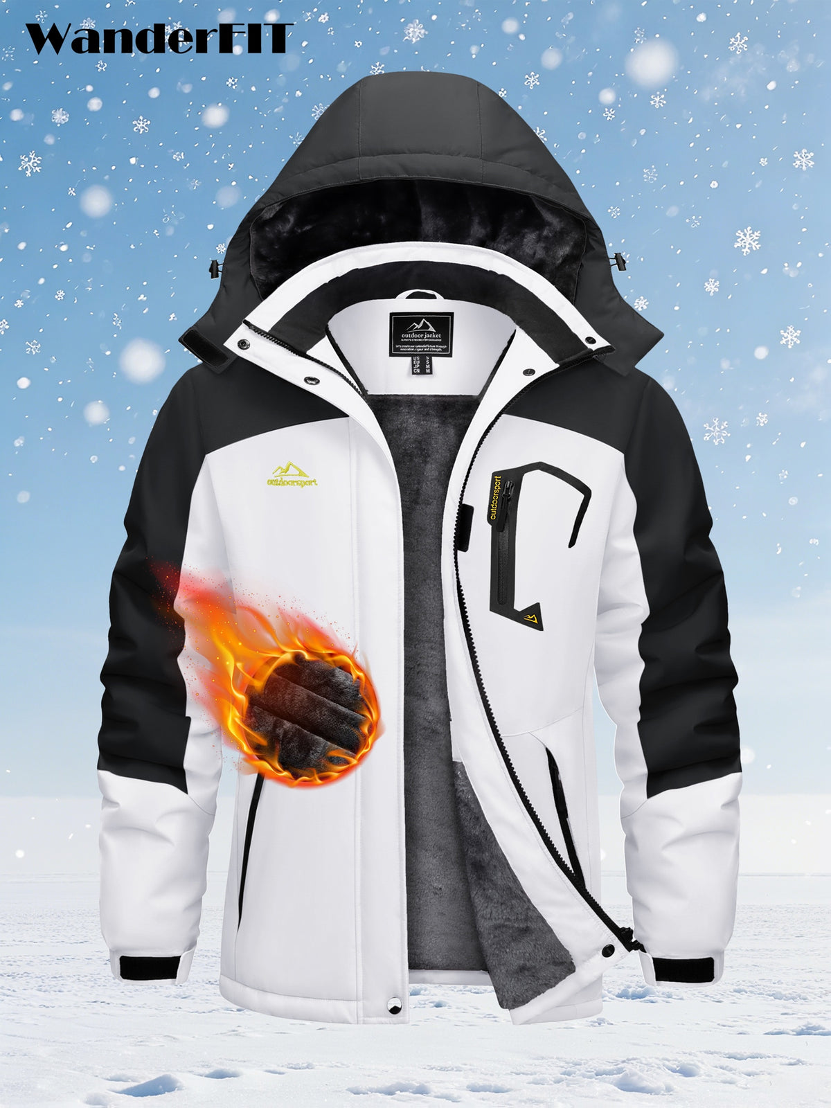 Women'S Snow Skiing Jacket Winter Thermal Warm Fleece Hiking Jacket With Detachable Hood Outdoor Snowboarding Mountaineering Winter Cycling Ice Fishing Jacket Coat