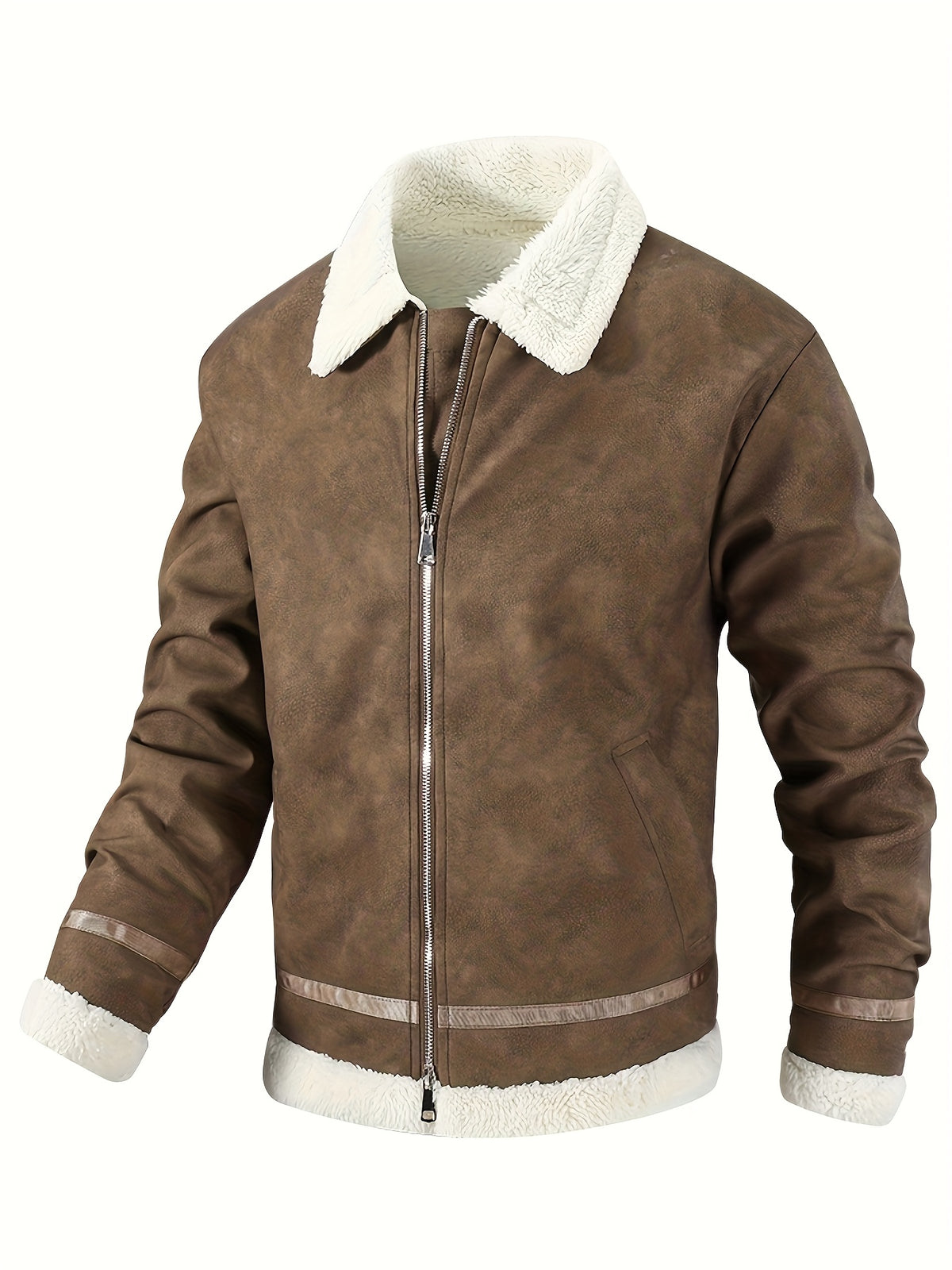 Men'S Winter Windproof Fleece Jacket - Loose Fit Zip-Up Coat with Pockets, Warm Thermal Insulation, Full-Zip Closure, Solid Color Casual Outerwear for Golf, Hiking, Outdoor Activities - Durable Cold Weather Apparel