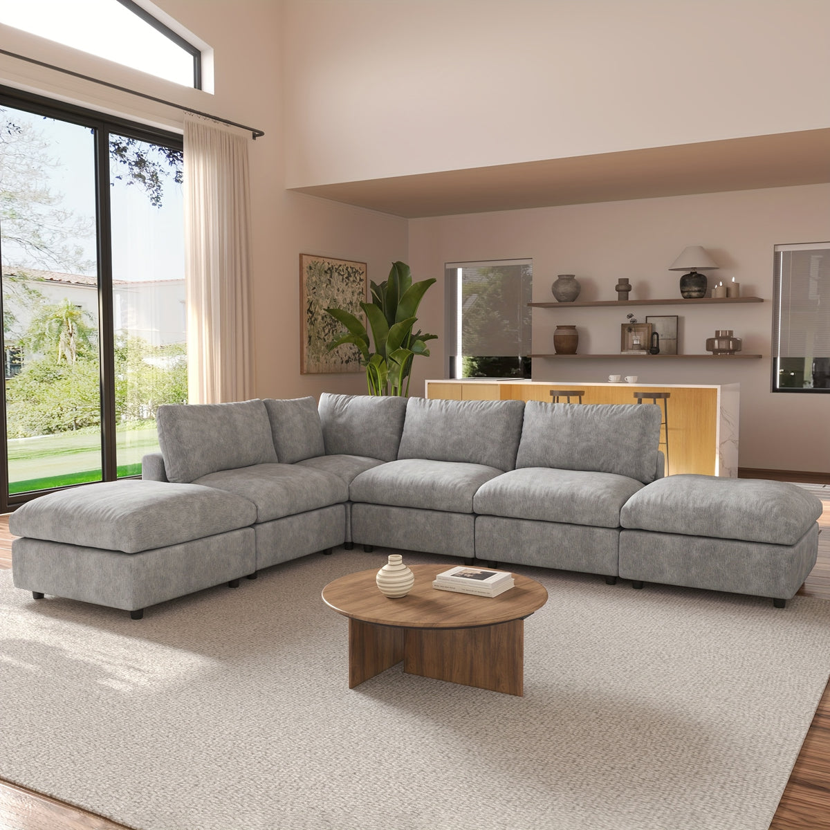 [Cloud Couch Sectional] Oversized Modular Cloud Couch Sectional Sofa | 134" U-Shaped Convertible Living Room Set with 2 Ottomans, Washable & Replaceable Covers