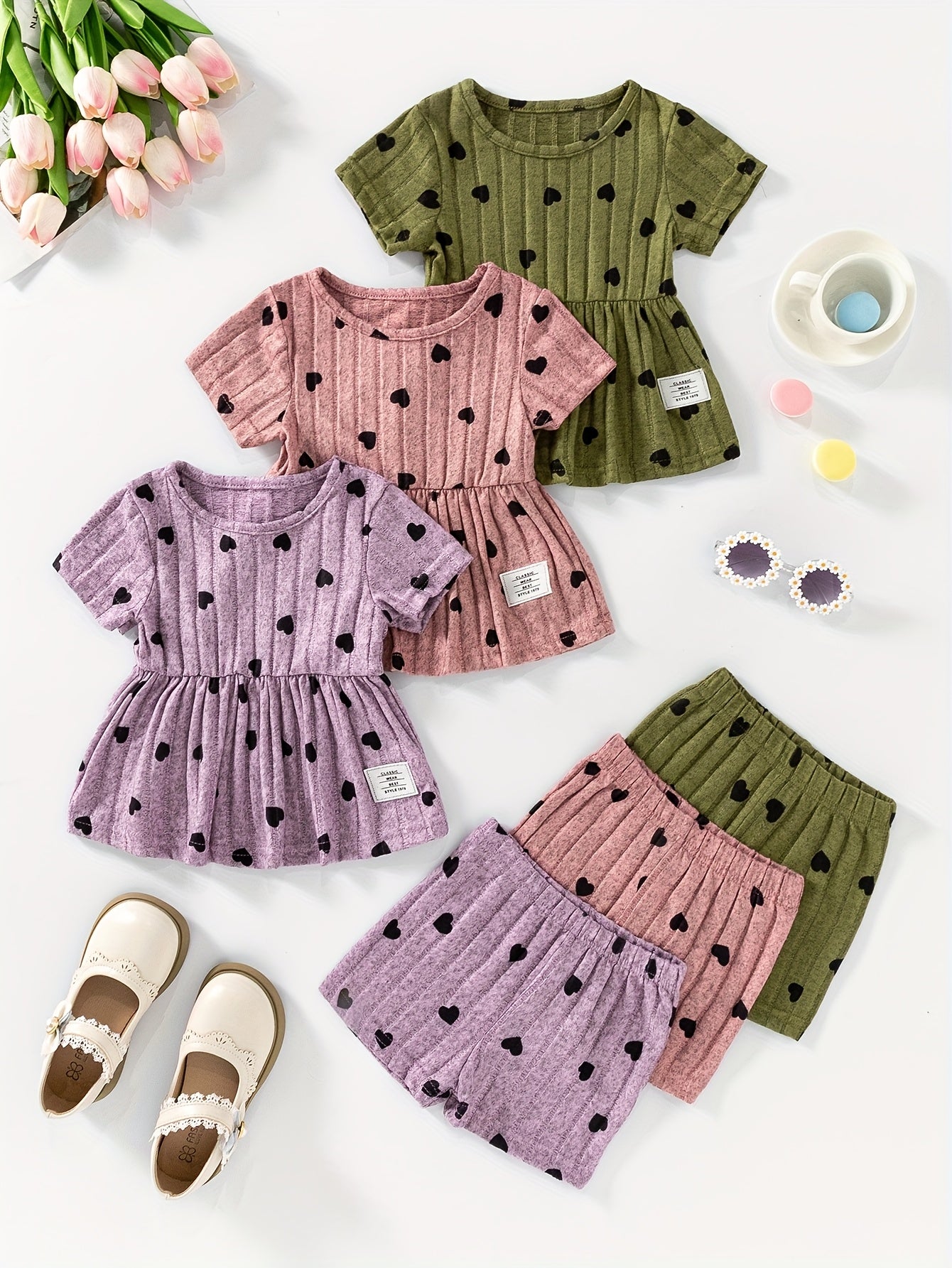 [Girls' 6pcs Set] Summer New Girls' Vibrant Basic Casual Top/Shorts 6pcs Set - Perfect for Outdoor