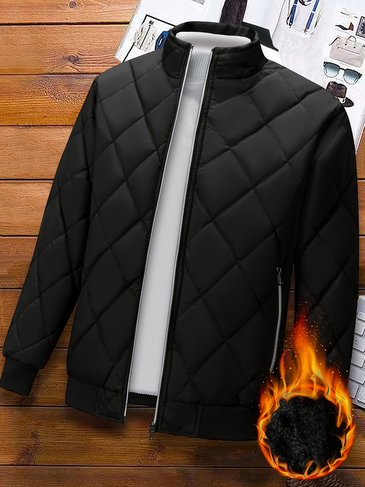 Men'S Heavy-Duty Thermal Jacket - Thick Winter Coat with Stand Collar, Non-Stretch Woven Polyester Shell & Insulating Polyester Fill, Front Pockets - Cold Weather Outerwear for Formal & Everyday Use - Black/Any Color Availabl