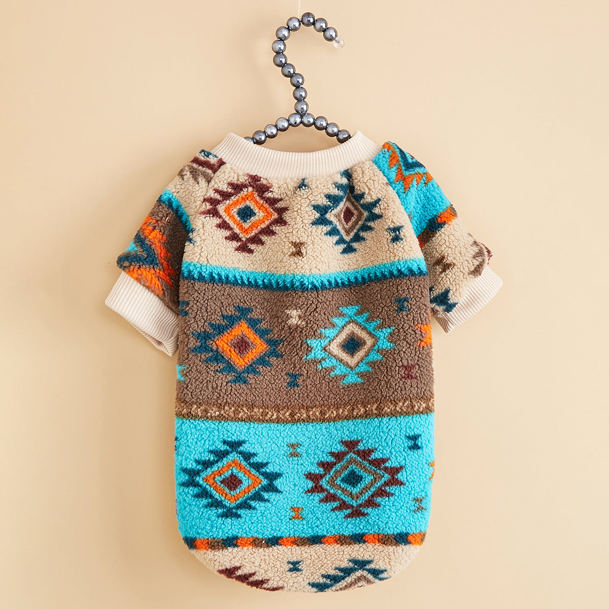 Hree Southwestern Turquoise/Orange/Brown/Black/White/Gray/Beige Plush Pet Sweater - Winter Warmth for Small, Medium, Large Dogs & Cats - Easy Overhead Pullover Hoodie with Soft Cozy Fabric, Hand Wash Only, Retro Southwestern