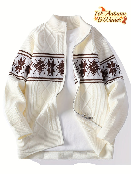 New autumn and winter Men's sweater knitted cardigan fashionable jacquard youth casual warm jacket