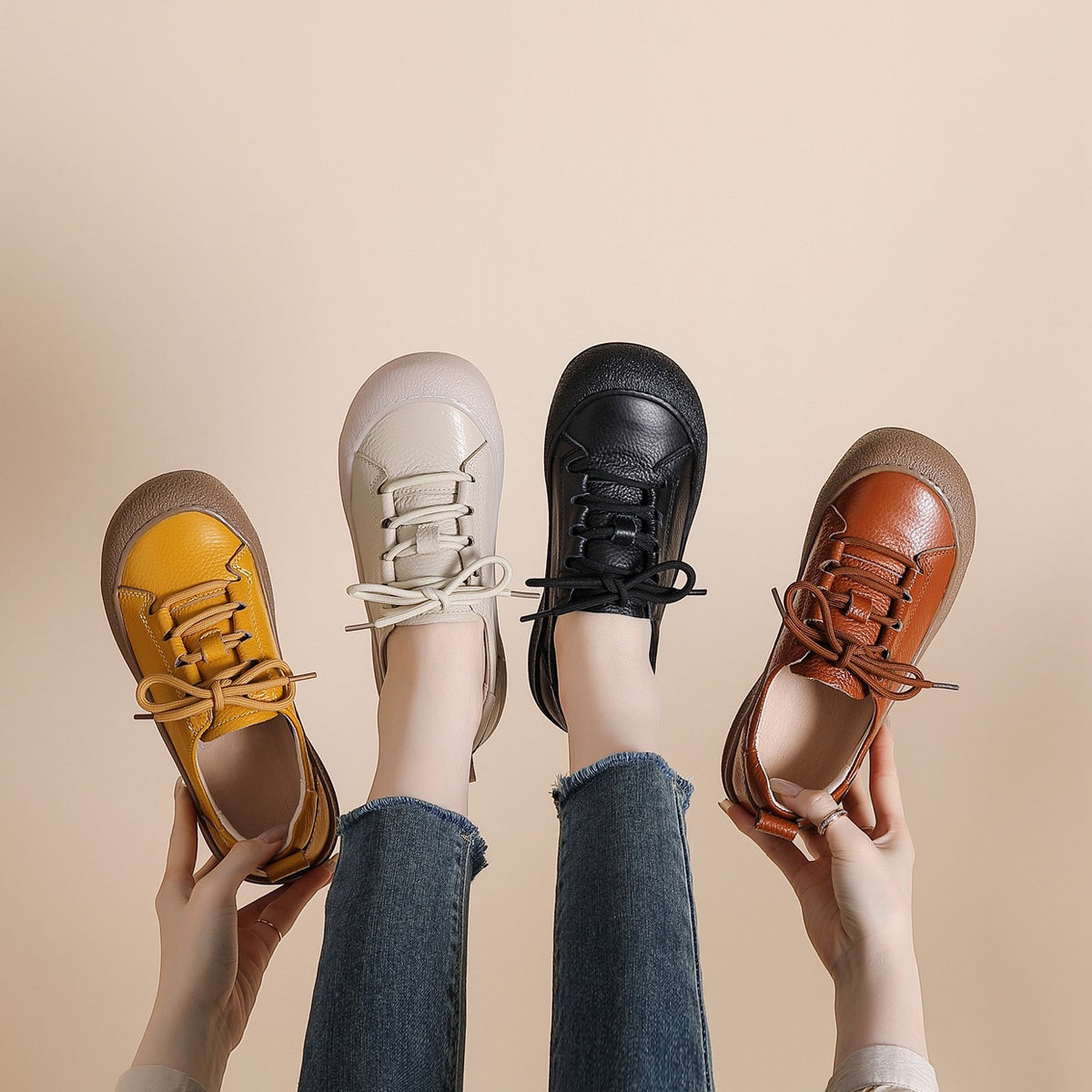 New European and American Retro Style Women's High-top Shoes for Autumn and Winter, Made of Top-grain Cowhide, Versatile Retro Shoes, Flat-heeled Women's Short Boots, Fashionable Sports Shoes