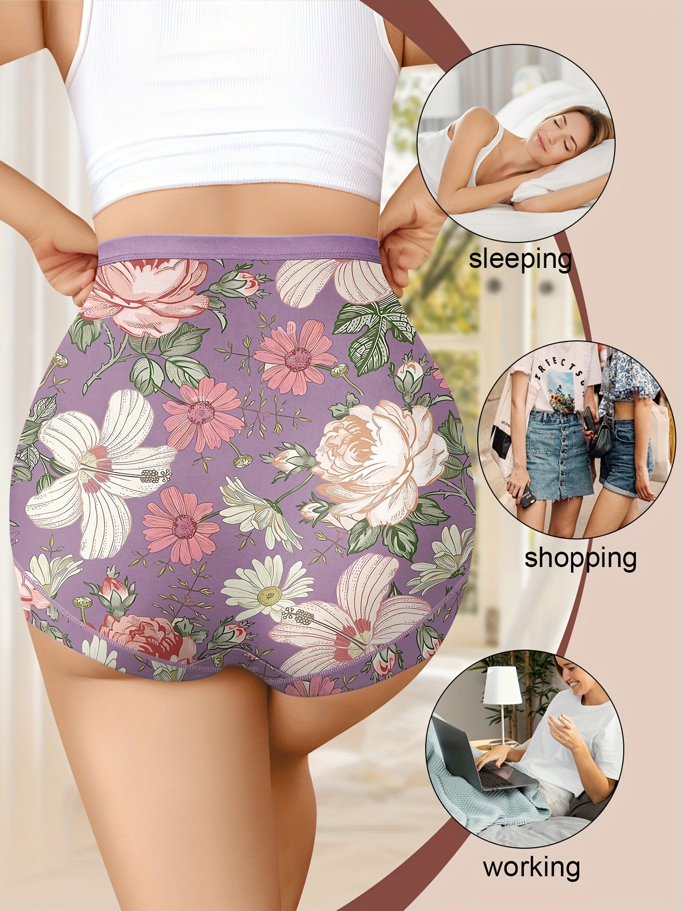 [5-Pack MIOTAN Underwear] MIOTAN 5-Pack Women's High-Waisted Underwear | Tummy Control, Butt Lift, Floral Print, Soft Breathable Triangle Briefs | Elegant, Durable, Stylish Lingerie, Lightweight Material, Comfort Seekers