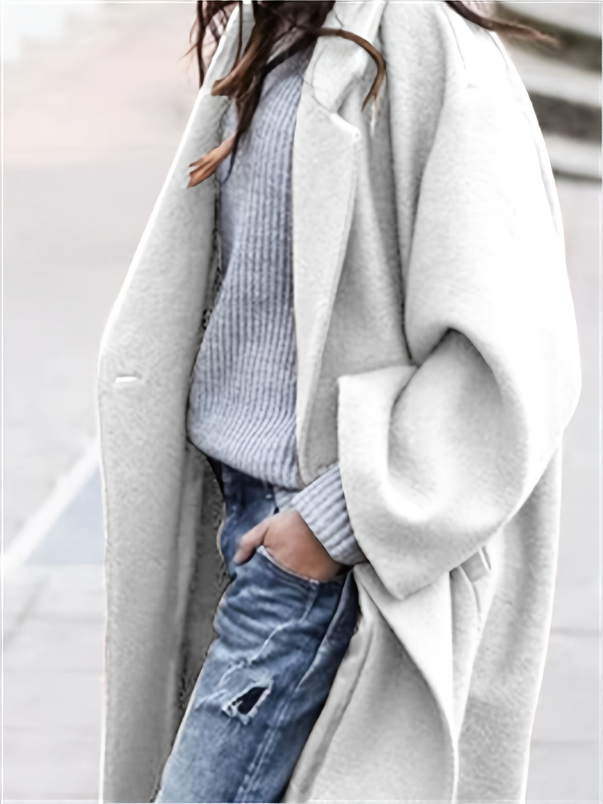 Women's Casual Elegant Solid Blue Coat - Soft Warm Collar Winter Jacket, Versatile Blazer-like Outerwear for Fall & Winter, Easy Care Fabric, Jacket For Women, Winter Clothes For Women, Coats For Women, Jackets For Women, Win