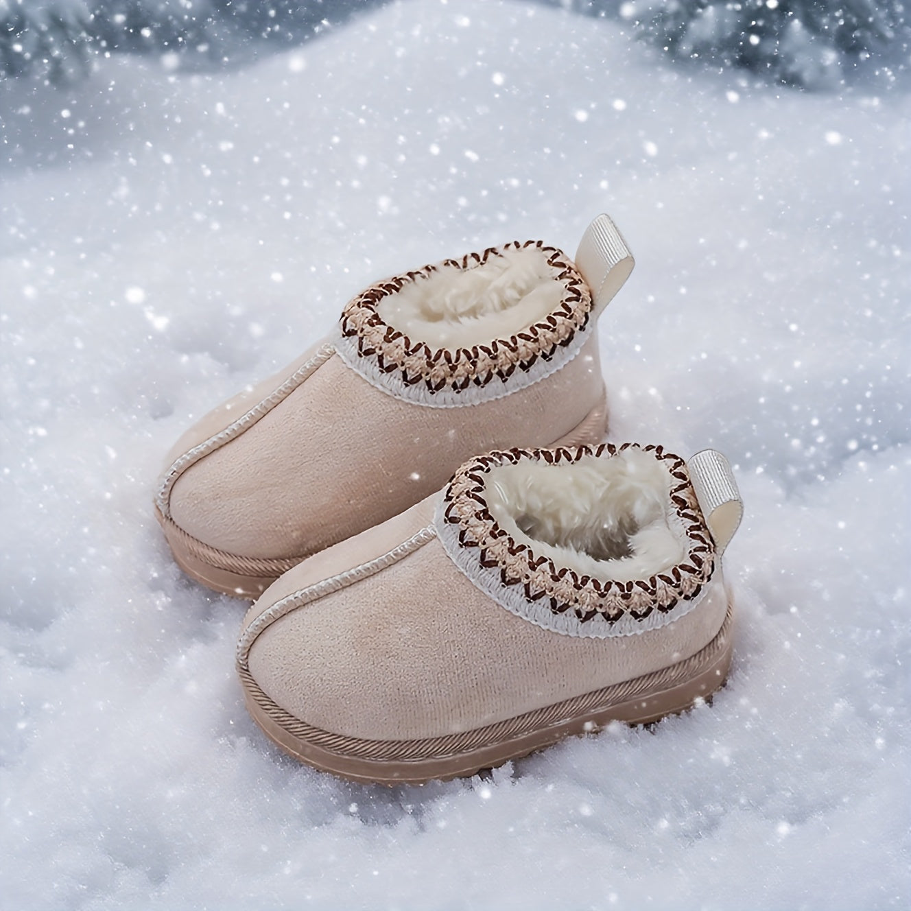 [Girls' Winter Snow Boots] Cozy Warm Girls' Winter Snow Boots with Plush Faux Fur Collar & Non-Slip Rubber Sole | Soft Fabric Upper, Mid-Calf Height, Round Toe Design for Outdoor Hiking, Casual Wear | Slip-On Boots for Youngs