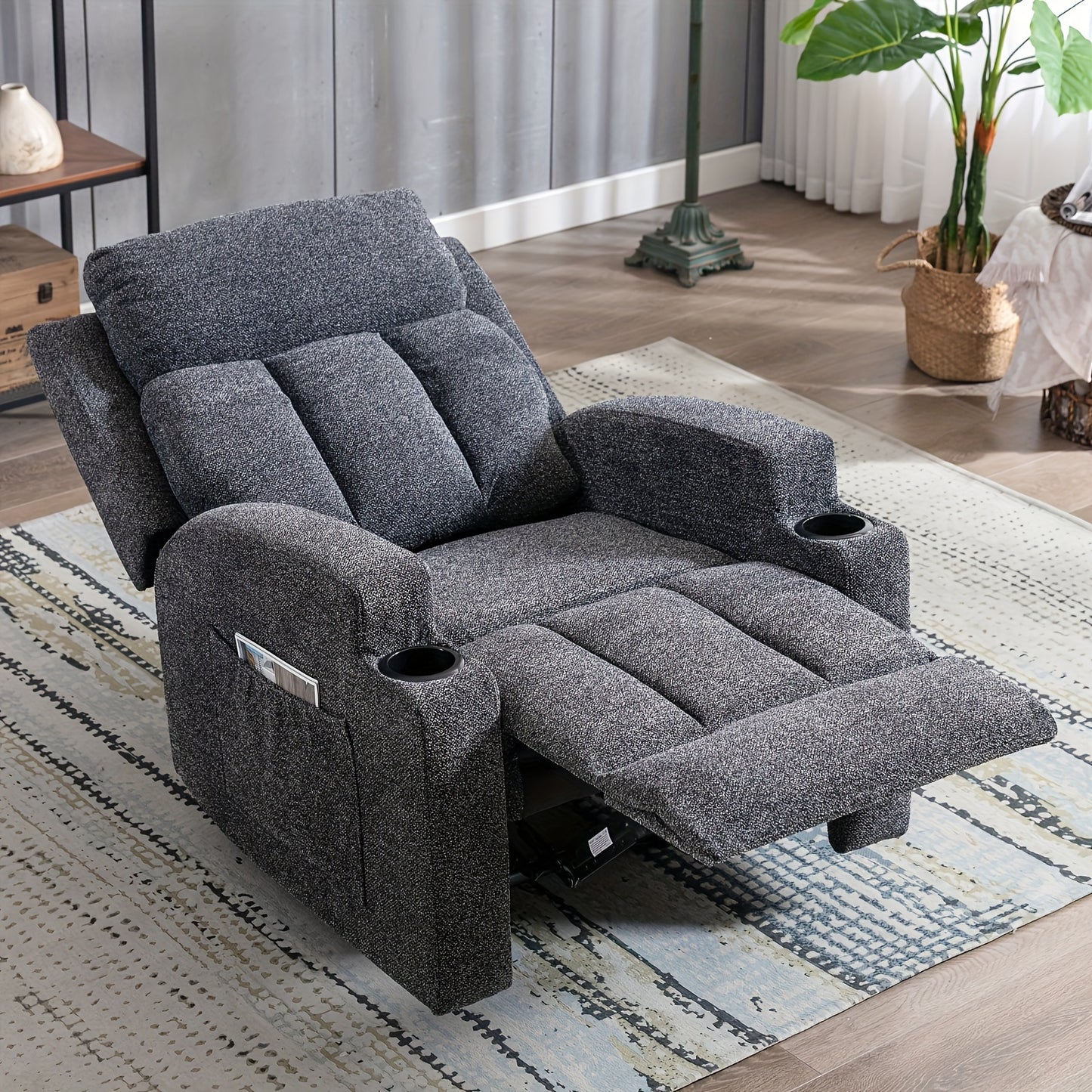 Manual Recliner Chair with Massage And Heat Ergonomic Overstuffed Breathable Fabric Reclining Chair with 2 Side Pockets, 2 Cup Holders, Remote Control, for Game & Recreation Room Furniture