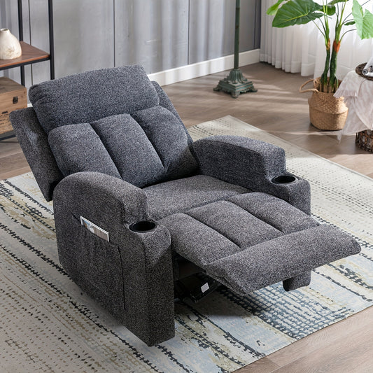 Manual Recliner Chair with Massage And Heat Ergonomic Overstuffed Breathable Fabric Reclining Chair with 2 Side Pockets, 2 Cup Holders, Remote Control, for Game & Recreation Room Furniture