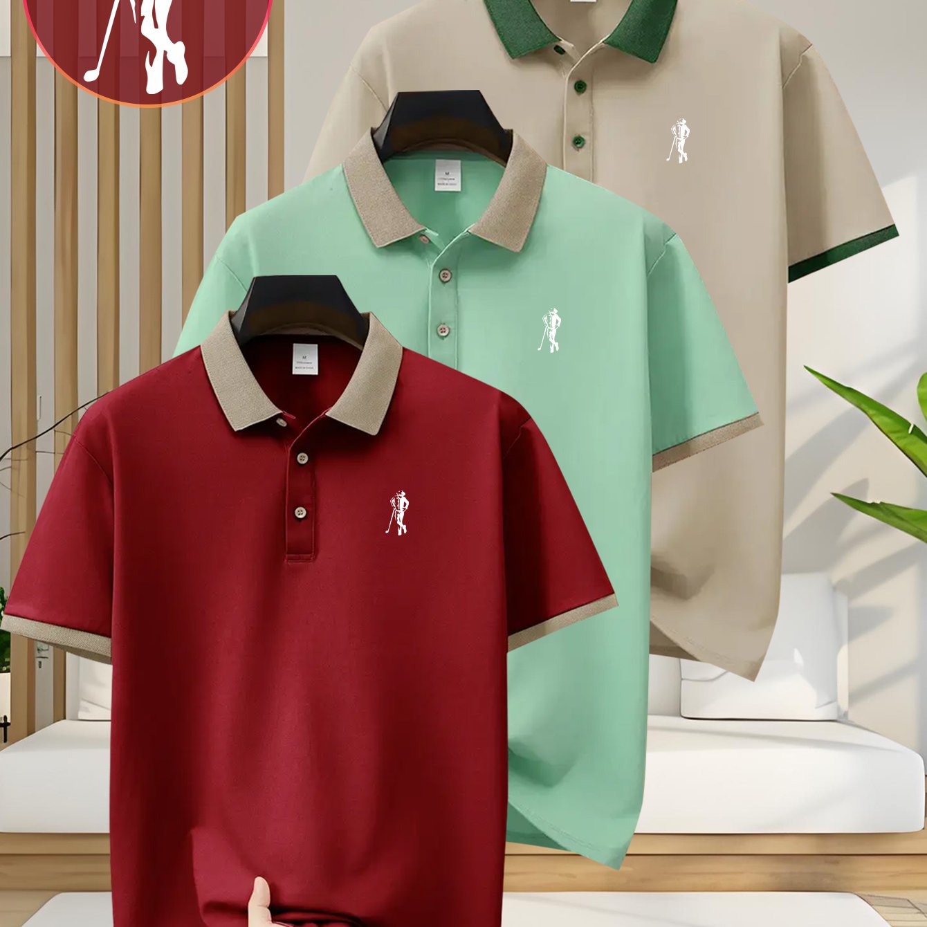 [Ideal Christmas Gift] A Trendy Three-Piece Set of Men's Polo Shirts, Perfect for Casual Wear And Golf, Featuring Print Patterns, a Collared Design, Short Sleeves, Buttoned Neck, And Breathable Fabric, Making It an Ideal Chri