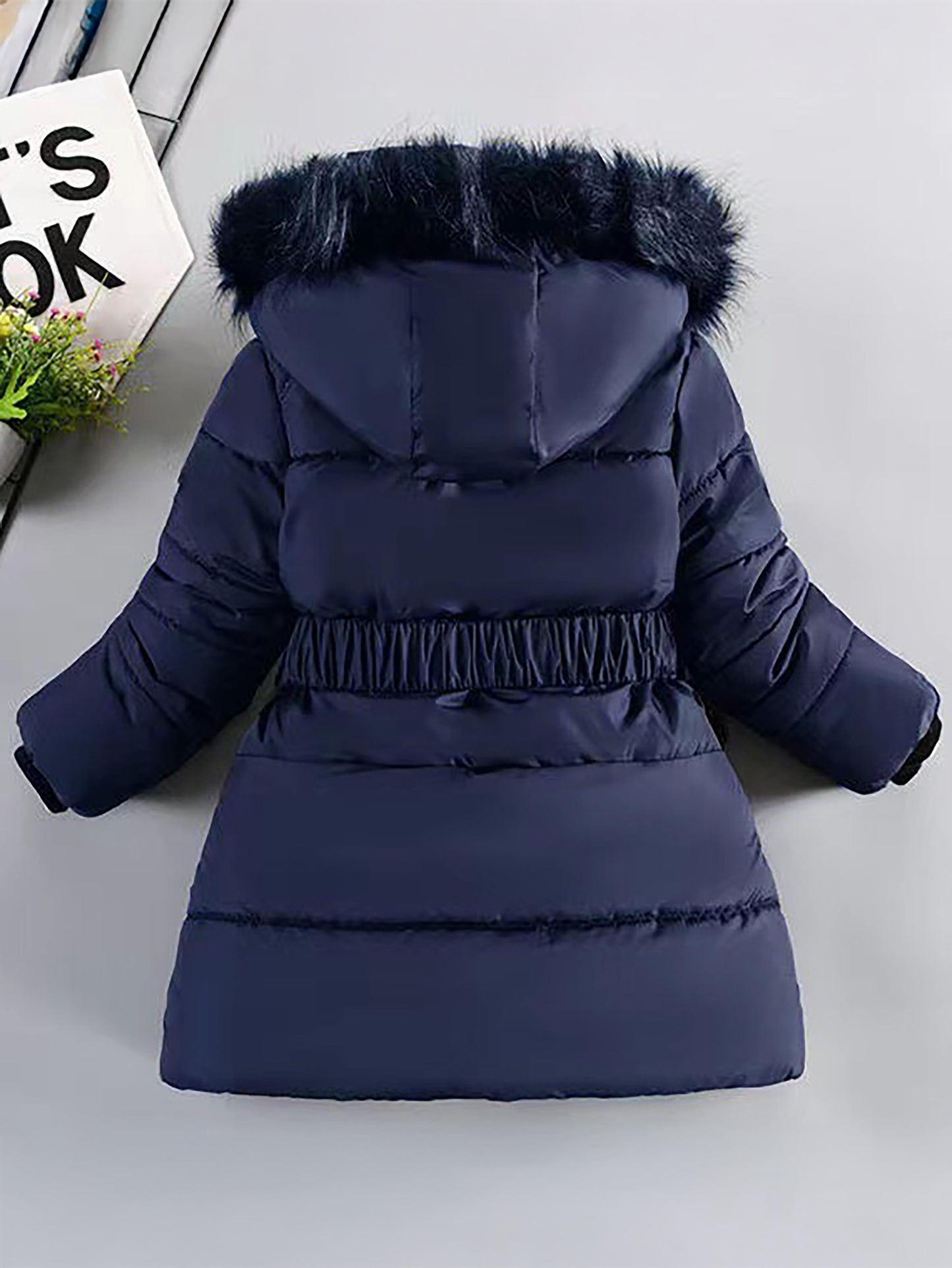 Girls' European & American Style Winter Coat - Thickened Warm Full-Zip Hooded Jacket with Full-Zip Closure, Windproof &, Winter Clothes For Girls