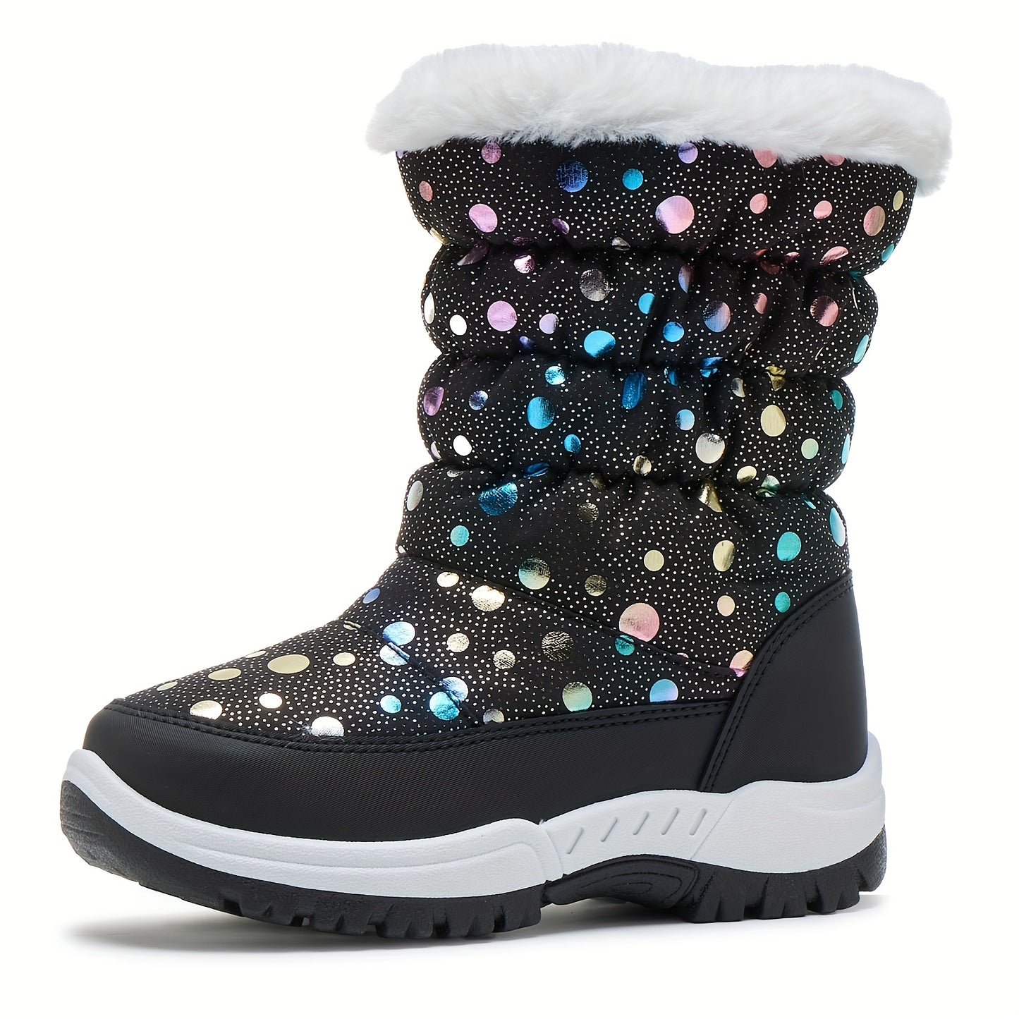 DACLAY Boys & Girls All-Season High-Top Snow Boots & Outdoor Shoes - Heavy-Duty PU Upper, Warm Winter Traction, Zipper Closure, All-Terrain Tread for & (Casual,, Snow) - Striped/Checkerboard/Random Patterns, Easy