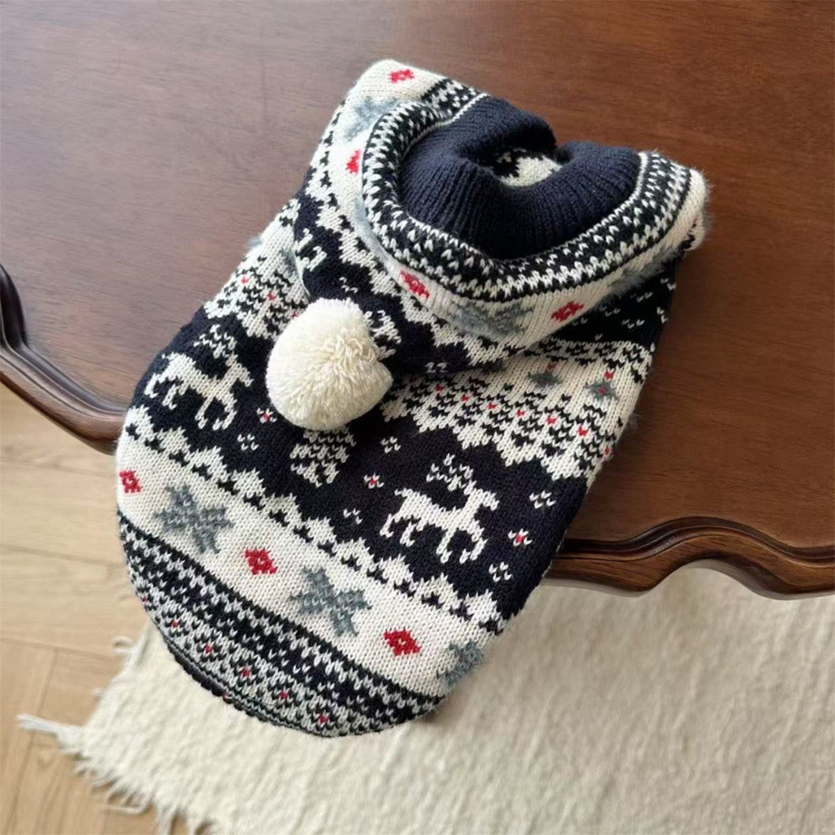 Classic Elk Snowflake Dog Sweater - Soft Warm Winter Jacket with Reindeer & Snowflake Patterns, White/Black/Red/Green, Machine Washable Pullover for Small Breed Pomeranian, Chihuahua, Shih Tzu (Christmas Pet Outfit)