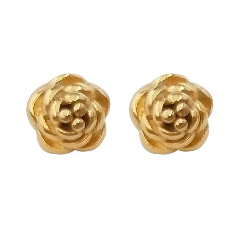 Women'S Rose Stud Earrings - Real Golden-Tone Flower Jewelry, Elegant Everyday & Formal Earrings for Women, Birthday/Anniversary Gift