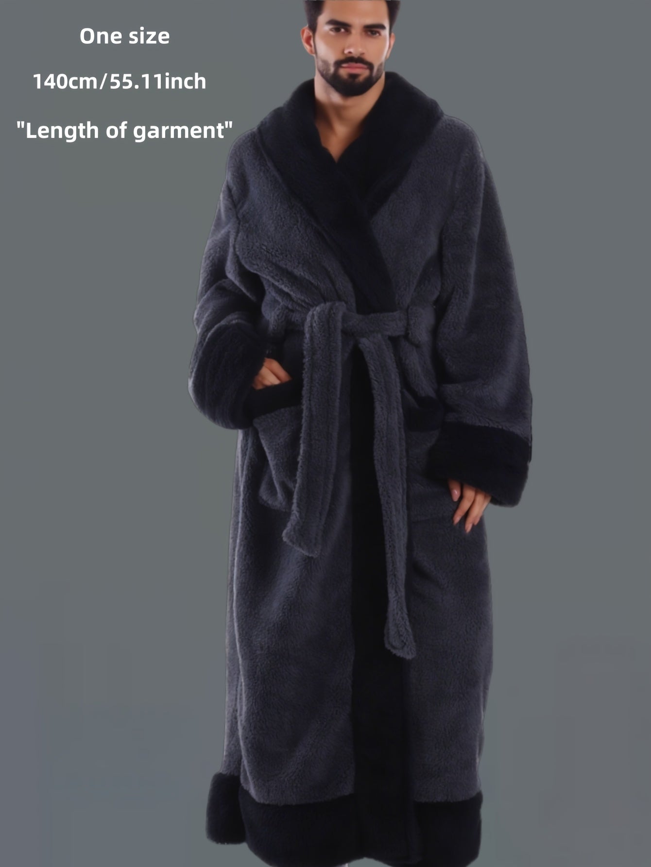 [Winter Plush Robe] 2025 Winter Plush Collection - Men's Warm Robe - Bathrobe for Autumn/Winter - Extended Length & Extra Thick for Warmth - Gift Set - Long Sleeve for Fall/Winter - Adjustable Waistband - Large Pockets - Poly