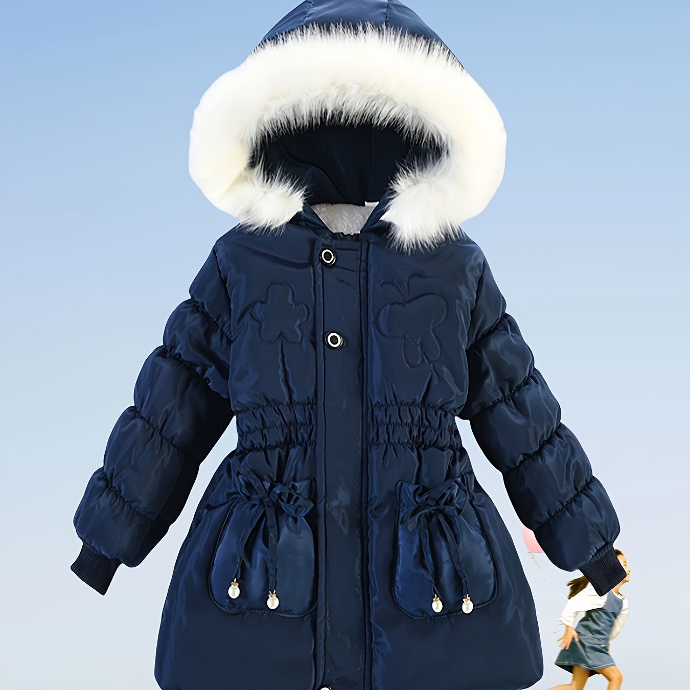 2025 Cute Autumn Winter Girls' Hooded Zipper Jacket - Cozy Floral Pattern Winter Coat with Long Sleeves, Polyester Lined, Perfect for Cold Weather, Cute Winter Clothes, Winter Girl Outfit, Charming Fall Apparel, Durable Cozy