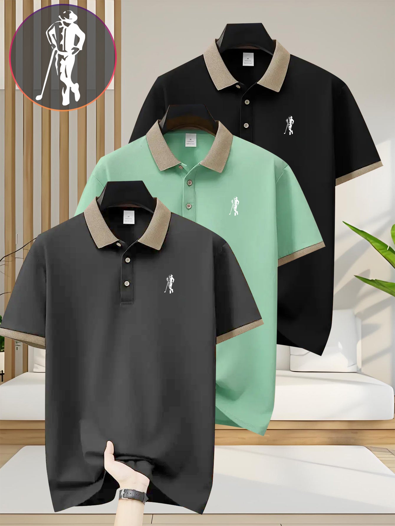 [Ideal Christmas Gift] A Trendy Three-Piece Set of Men's Polo Shirts, Perfect for Casual Wear And Golf, Featuring Print Patterns, a Collared Design, Short Sleeves, Buttoned Neck, And Breathable Fabric, Making It an Ideal Chri