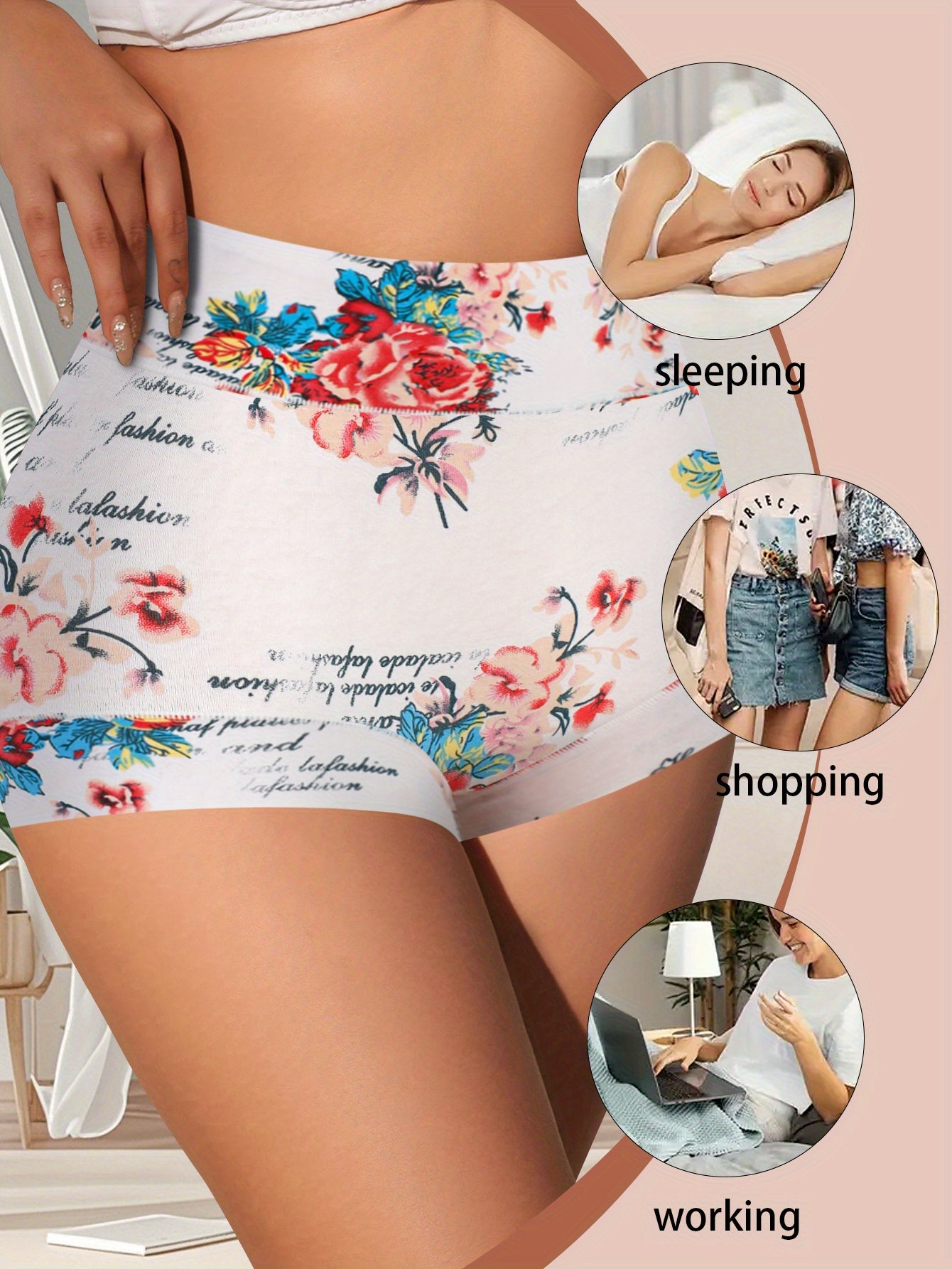QUASTI 8pcs Comfy Floral Print Triangle Plus-size Panties- Soft, Breathable, Stretchy, And Intimates for Women- Lingerie And Underwear Essentials for Everyday Comfort Elegant Design, High Cut Panties for Women Plus Size, Plus