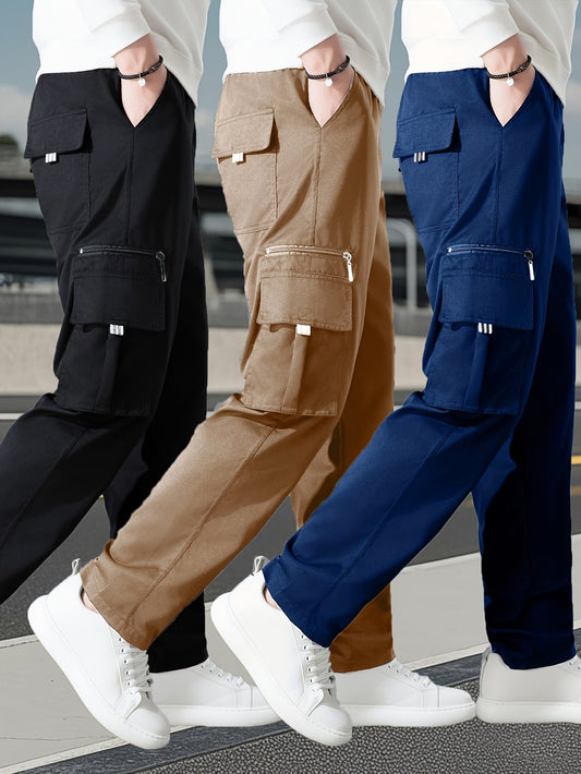 Set of 3 • Men's Outdoor Multi-Piece Work Pants • Solid Color • Classic Style for All Seasons