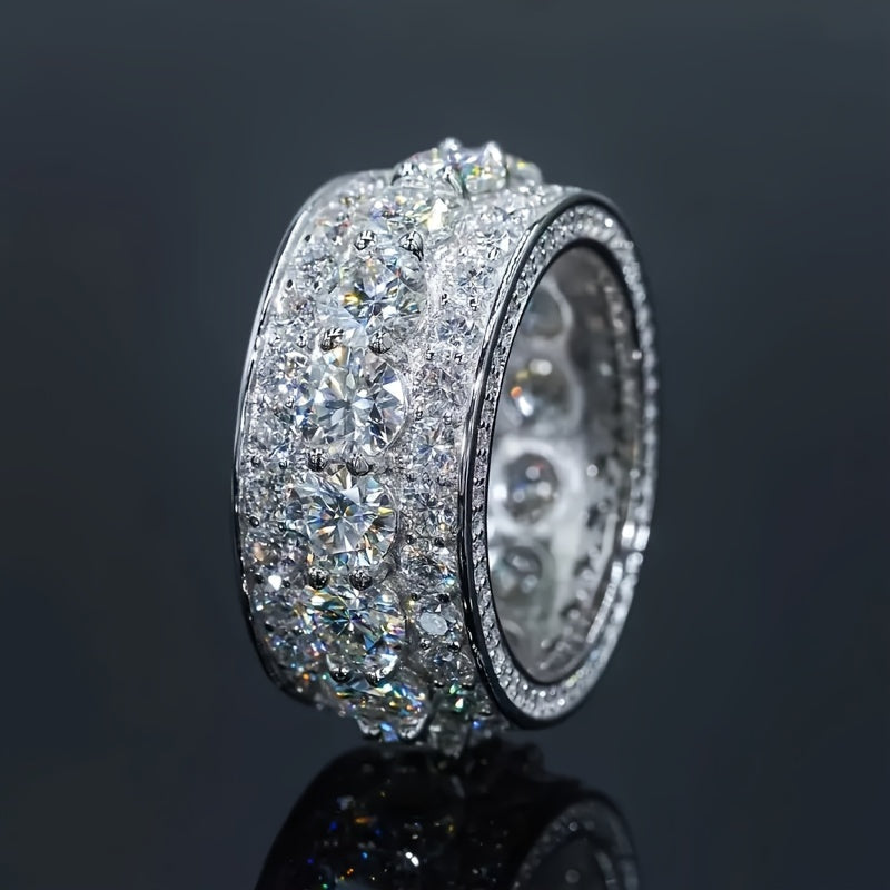 1pc Elegant 925 Sterling Silvery Moissanite Eternity Ring, Single Band, Luxury High-End Fashion Jewelry, for Men and Women, Birthday, Halloween, Christmas, Carnival, Black Friday