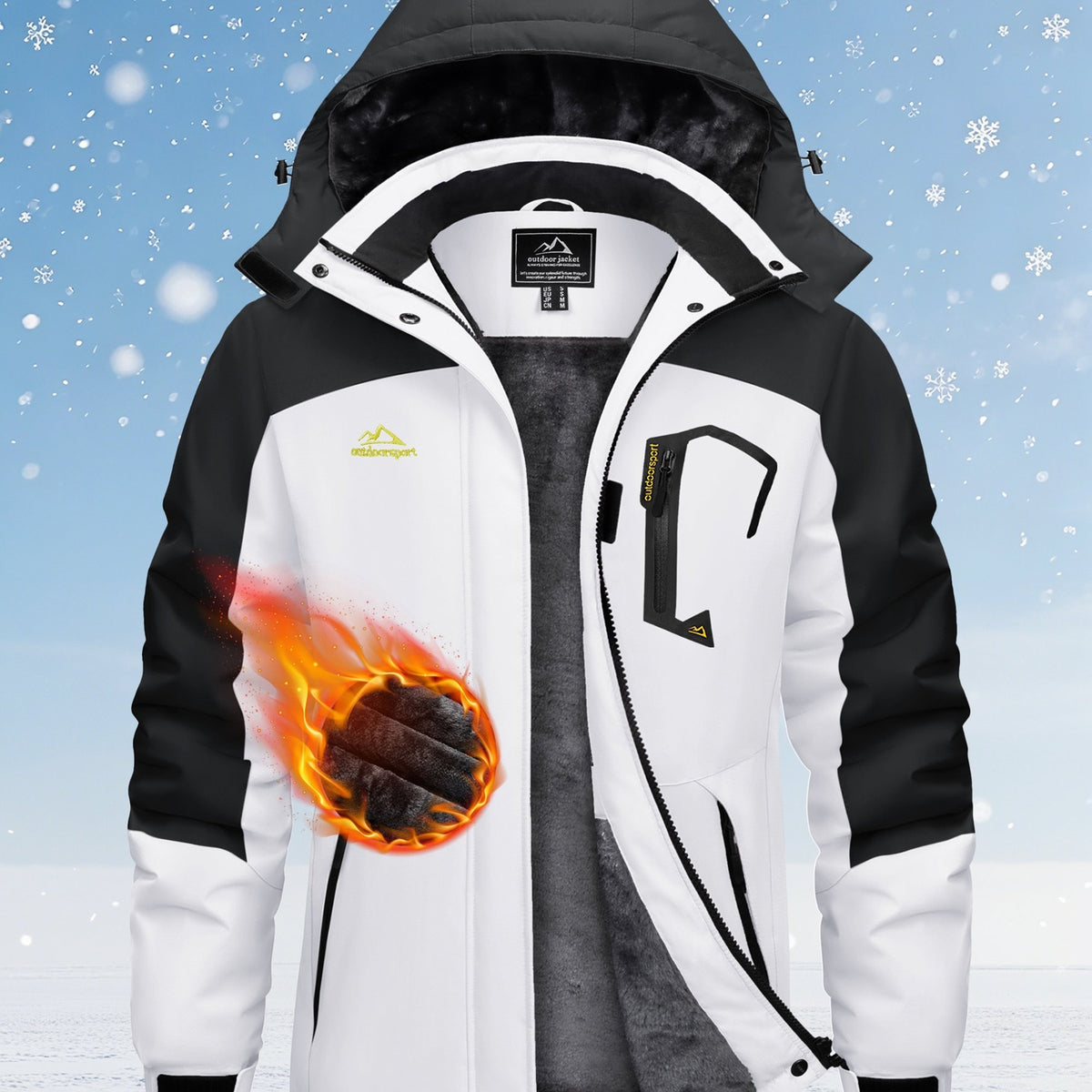 Women'S Snow Skiing Jacket Winter Thermal Warm Fleece Hiking Jacket With Detachable Hood Outdoor Snowboarding Mountaineering Winter Cycling Ice Fishing Jacket Coat