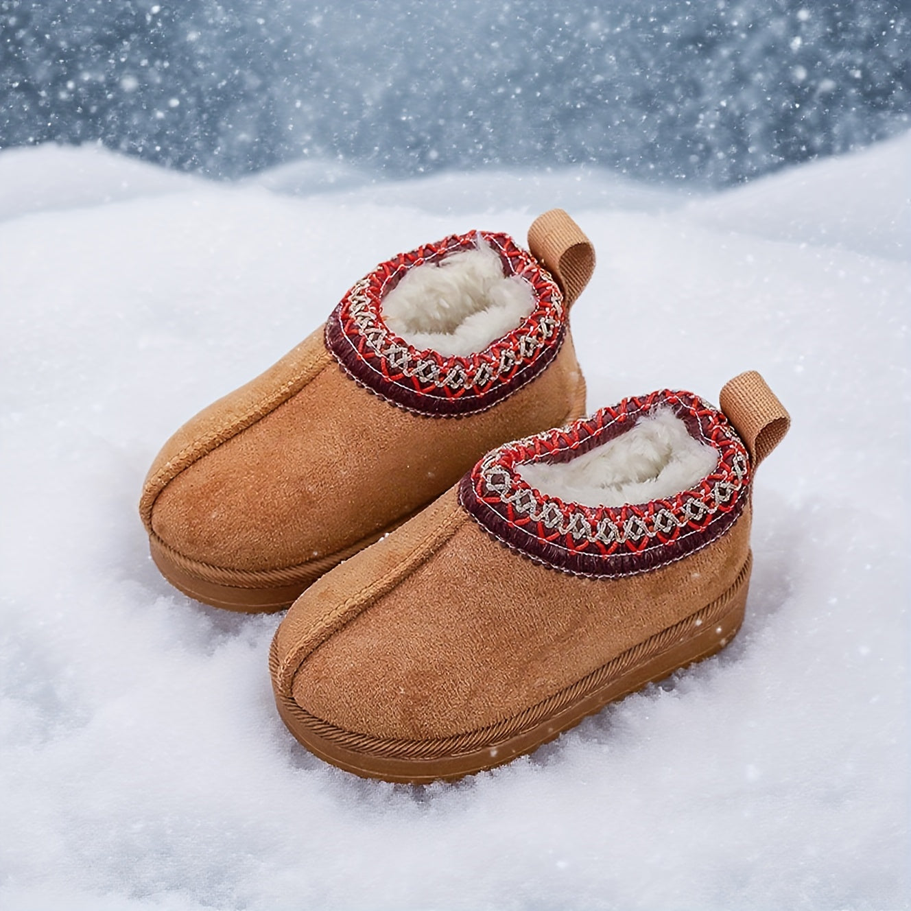 [Girls' Winter Snow Boots] Cozy Warm Girls' Winter Snow Boots with Plush Faux Fur Collar & Non-Slip Rubber Sole | Soft Fabric Upper, Mid-Calf Height, Round Toe Design for Outdoor Hiking, Casual Wear | Slip-On Boots for Youngs