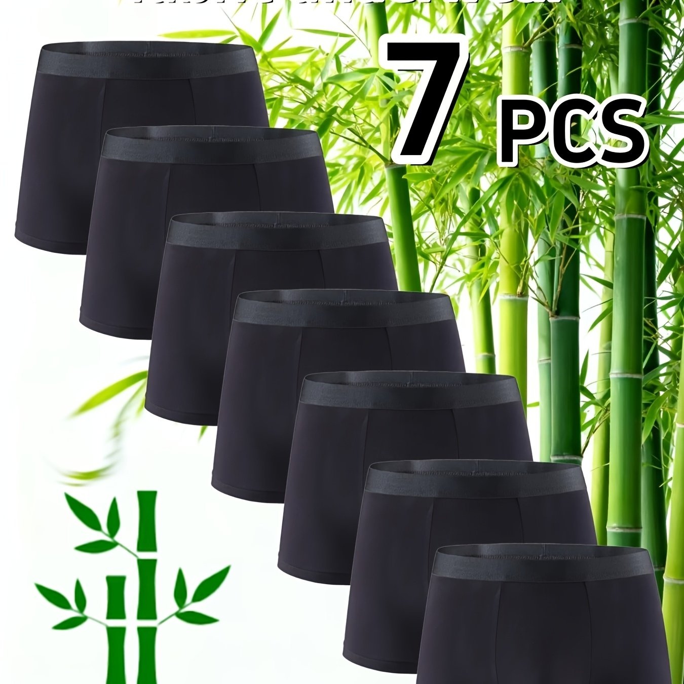 [Men's Bamboo Briefs] 7-pc Men's Bamboo Fiber Briefs - Moisture-Wicking And Breathable Men's Underwear, Soft And Stretchy Fitted Long Boxer Briefs, High-Quality Boxed Underwear Solid Black, Four Seasons Comfort