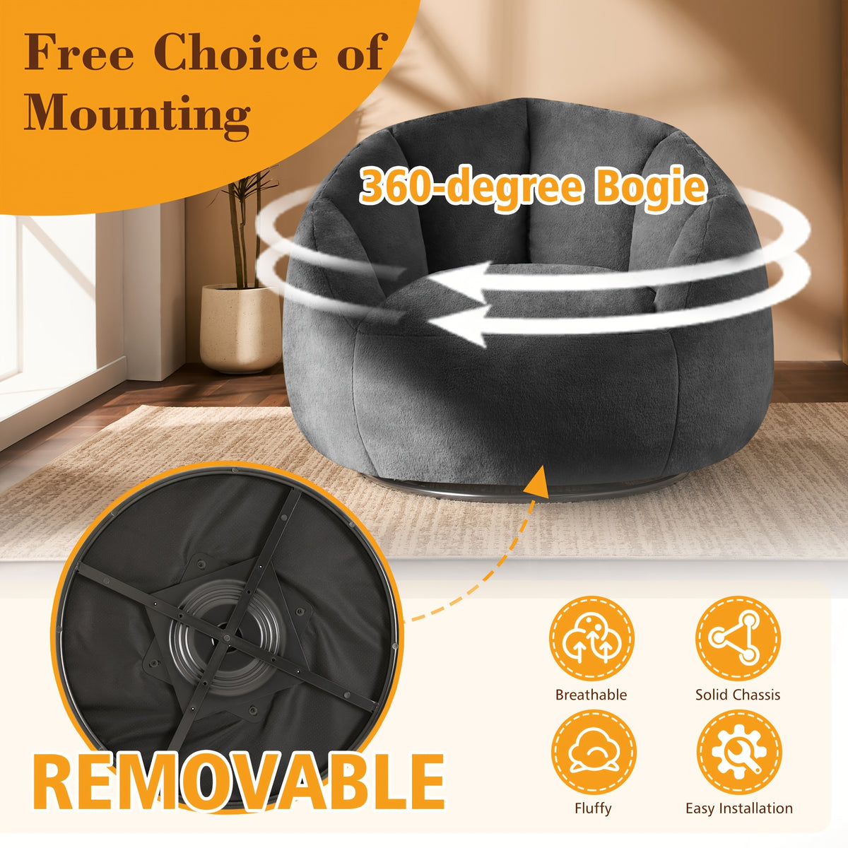 LIVING&GIVING Giant Bean Bag Chair for Adults - Oversized Plush Boneless Beanbag Couch with Memory Foam Filling, Floor Sofa Chair Suitable for Bedroom, Living Room & Game Room - - Lounge Chair, No Assembly Required