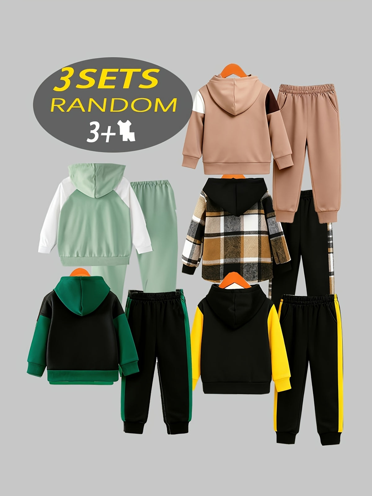 6pcs - Random Three Piece Top And Three Pair Pants Targeted Development New Year's Gift Halloween Autumn/Winter New Style Boys' Fashion Long Sleeve Pants Set Pattern Baseball Coat Outer Coat Splicing Cool Printed Sports And L