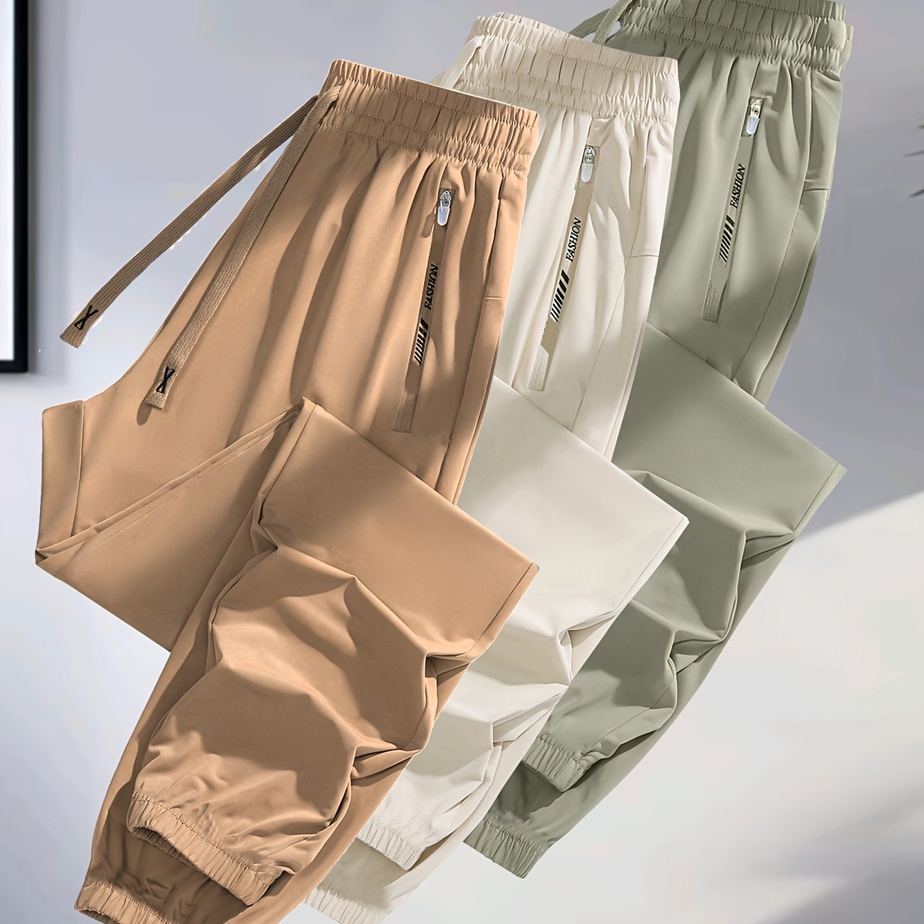 [3pcs Colorful Summer Joggers] 3pcs Women's Summer Casual Sports Pants | Ice Silky Fiber Fabric, Breathable, Elastic Waist, Tapered Running Cycling Joggers | Colorful