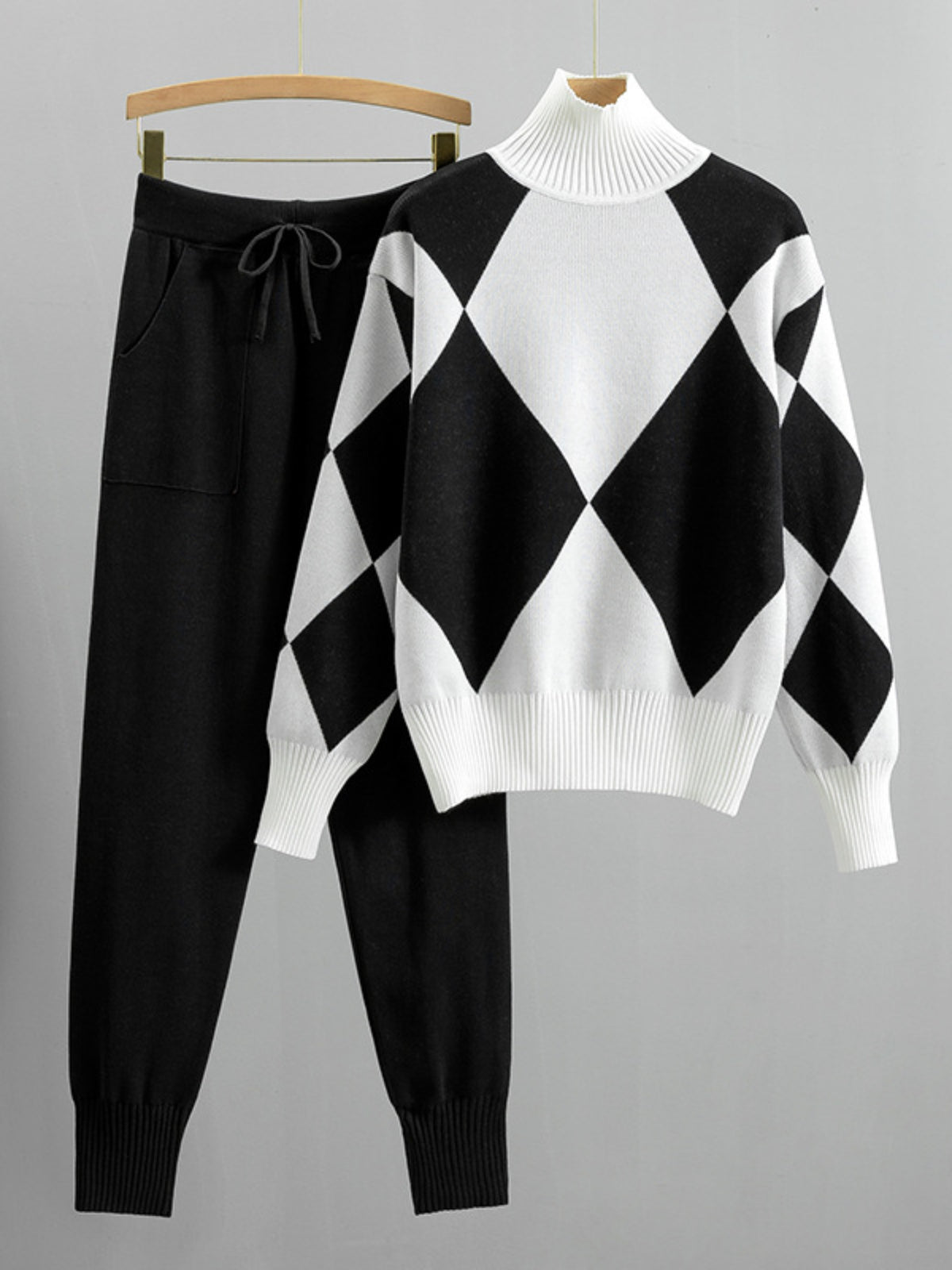Women'S High-Waisted Skinny Pants & Sweater Set - Geometric Pattern, Casual Style, All-Season Comfort, Casual Attire, Casual Wear, Casual Outfit